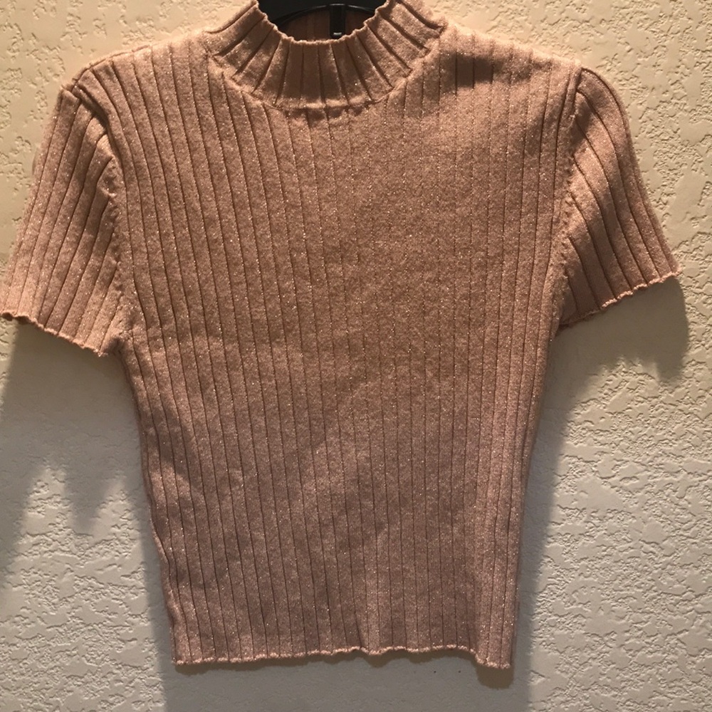 Turtle neck rose gold glittery cropped shirt 💫
